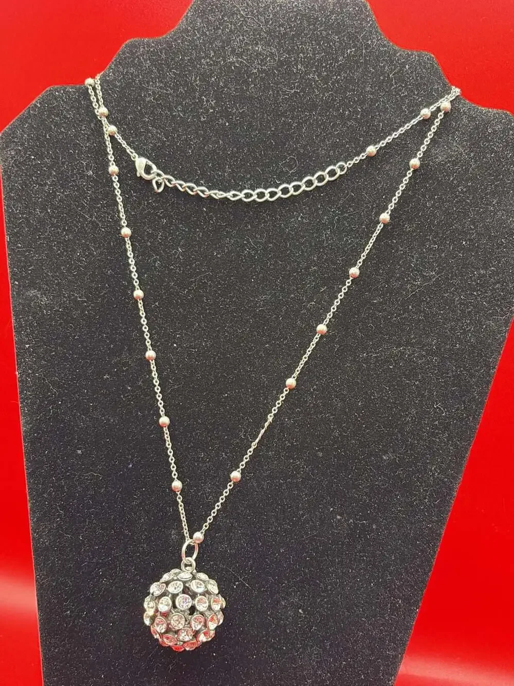 White House Black Market Silver Tone Rhinestone Ball Globe Pendant Necklace